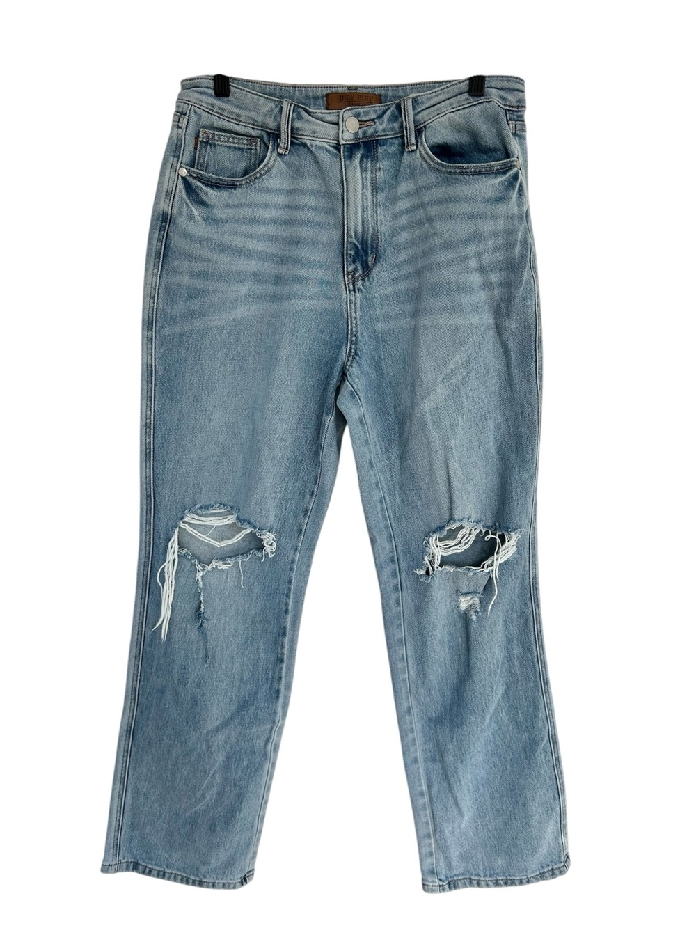 JUDY BLUE 90’s Straight Leg High Waist Destroyed Light Wash Blue Jeans 11/30